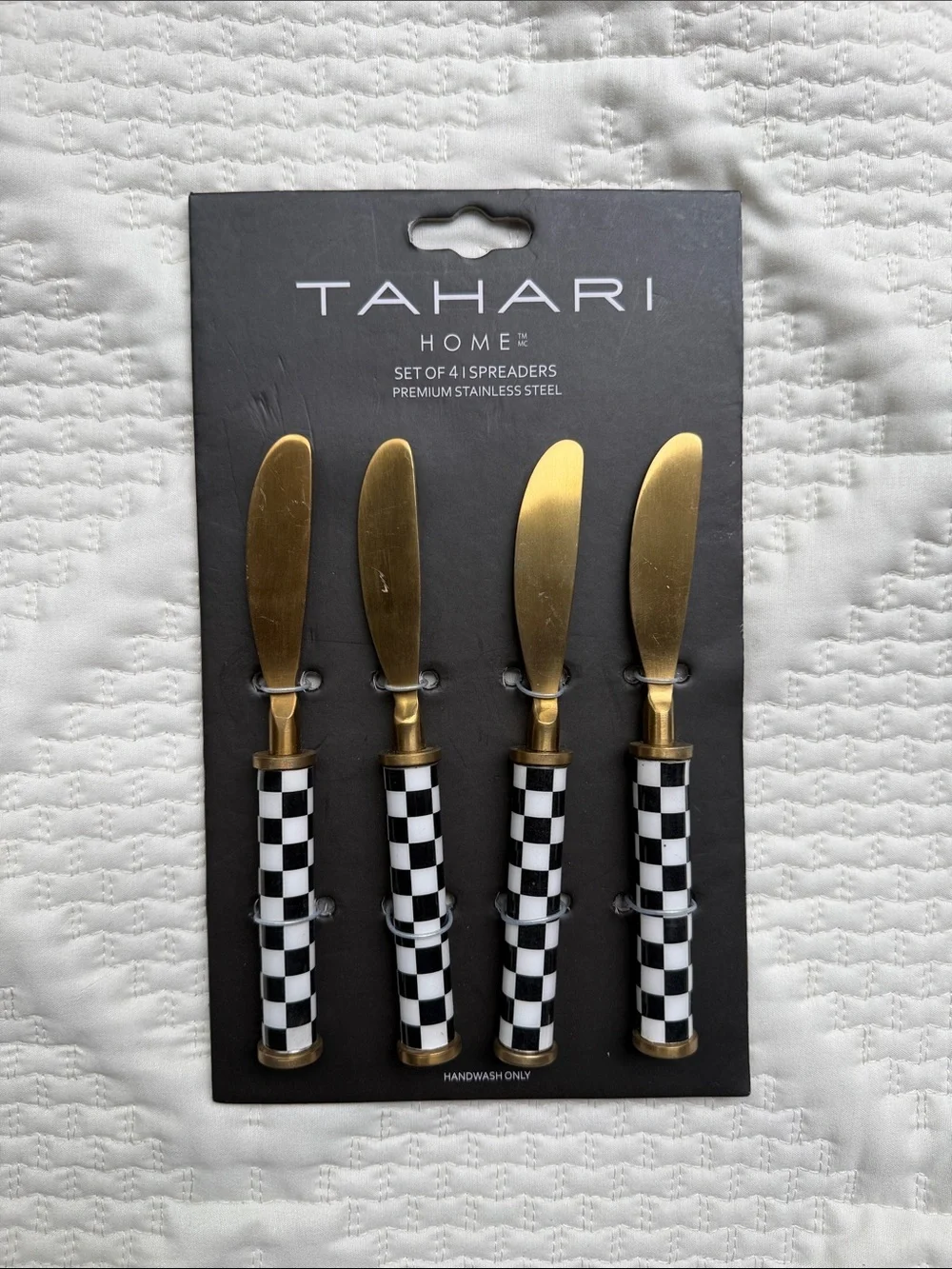 Tahari Home Black & White Checkerboard Butter Spreaders - Set of 4